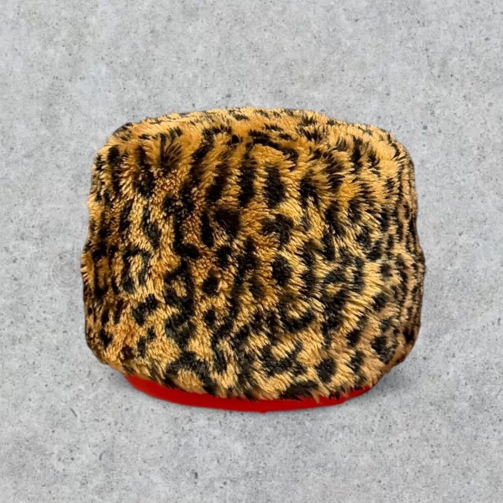 Vintage Leopard Print Faux Fur Pill Box Beanie Hat